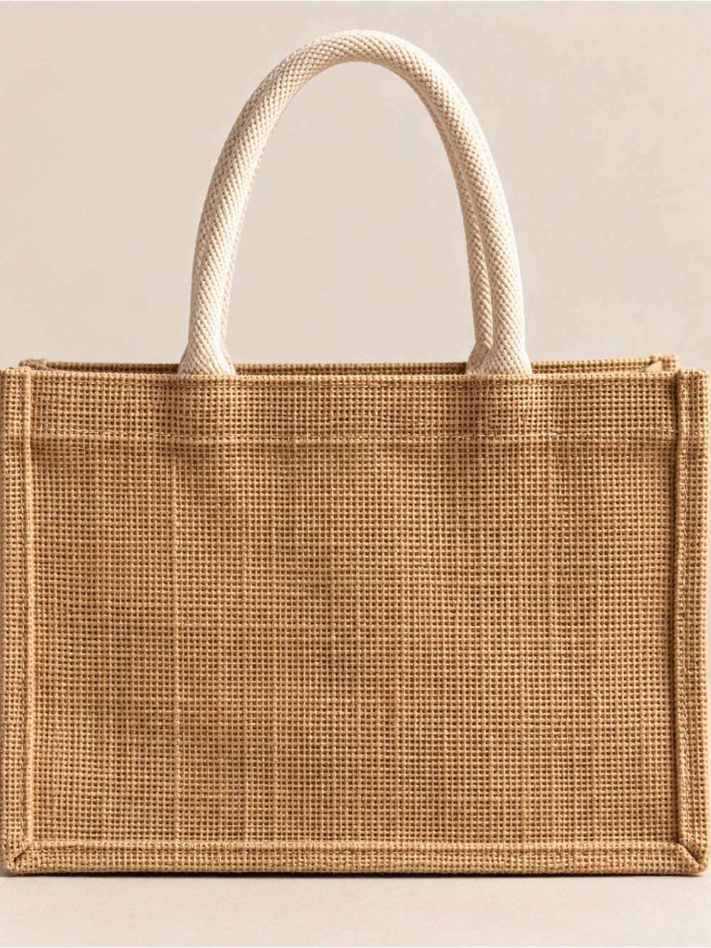 Natural Jute Tote Bag with Cream Handles